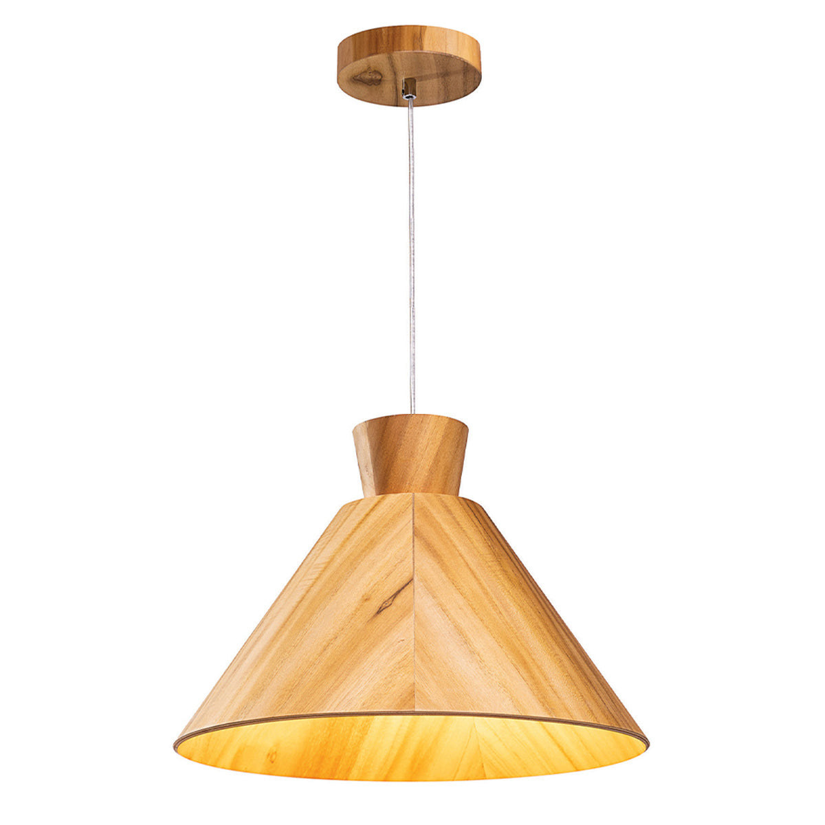 Conical Natural Teak Wood Veneer Single Drop Pendant