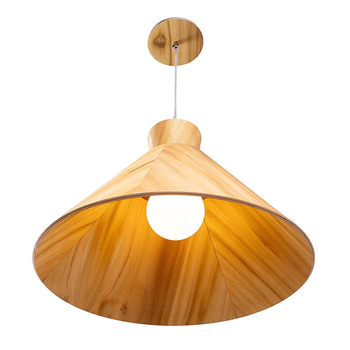Conical Natural Teak Wood Veneer Single Drop Pendant by Accord
