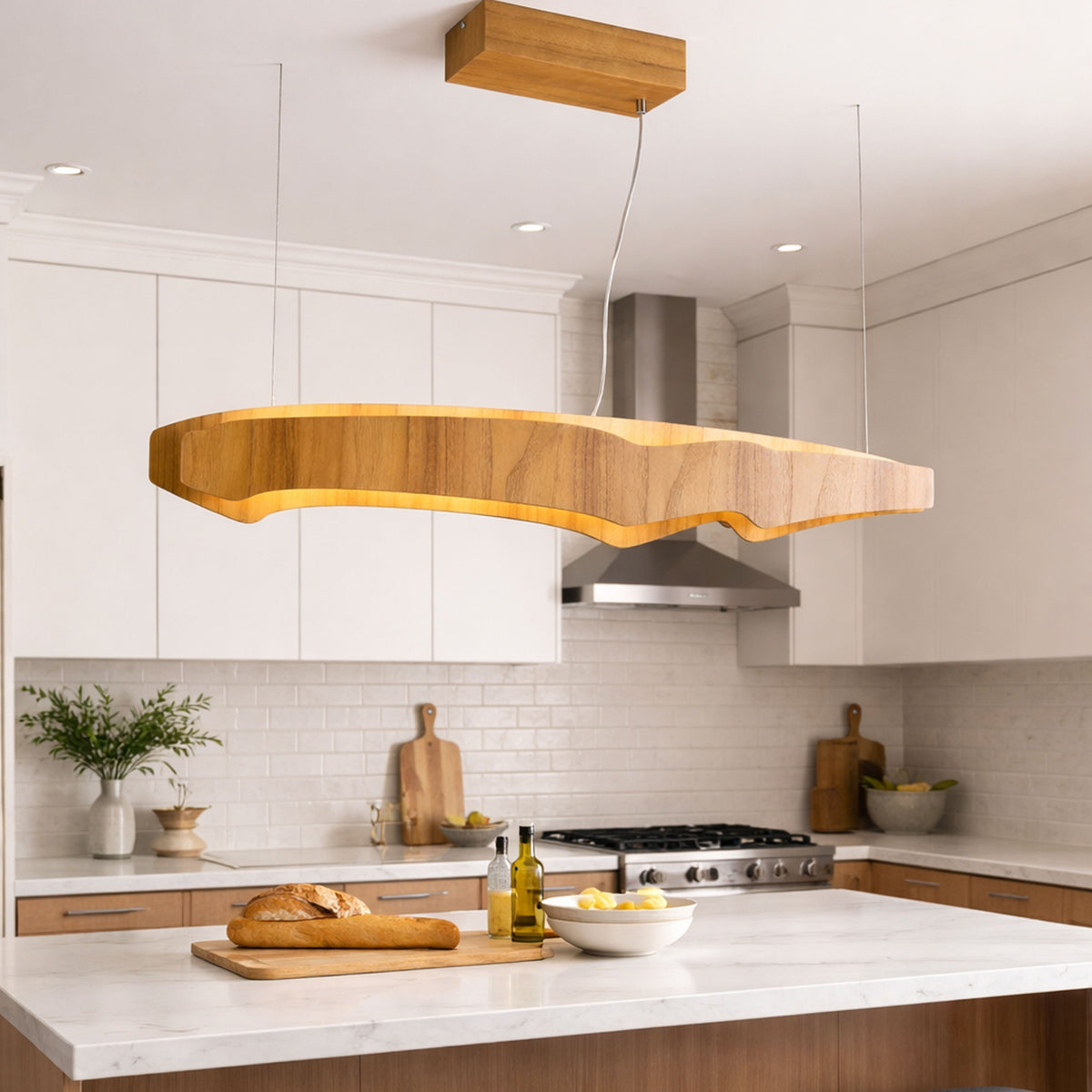 Horizon 100cm Natural Teak Wood Veneer 46w LED Linear Pendant