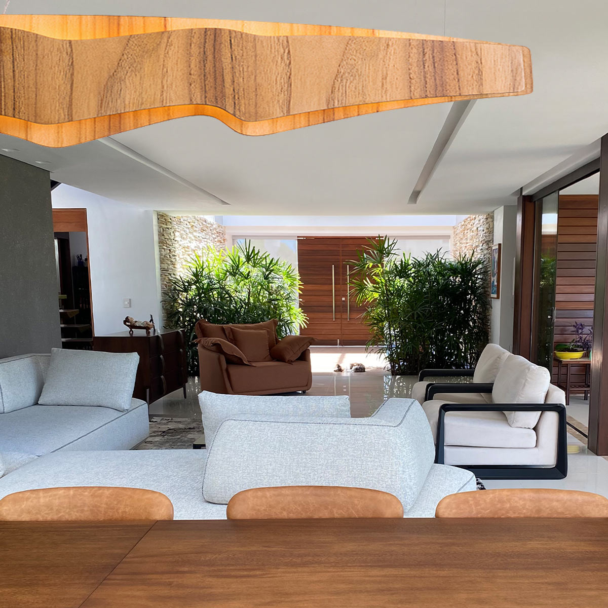 Horizon 100cm Natural Teak Wood Veneer 46w LED Linear Pendant