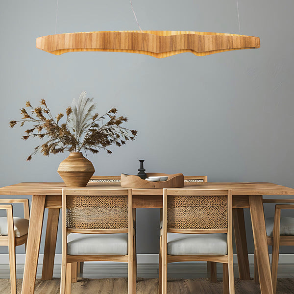 Horizon 140cm Natural Teak Wood Veneer 65w LED Linear Pendant