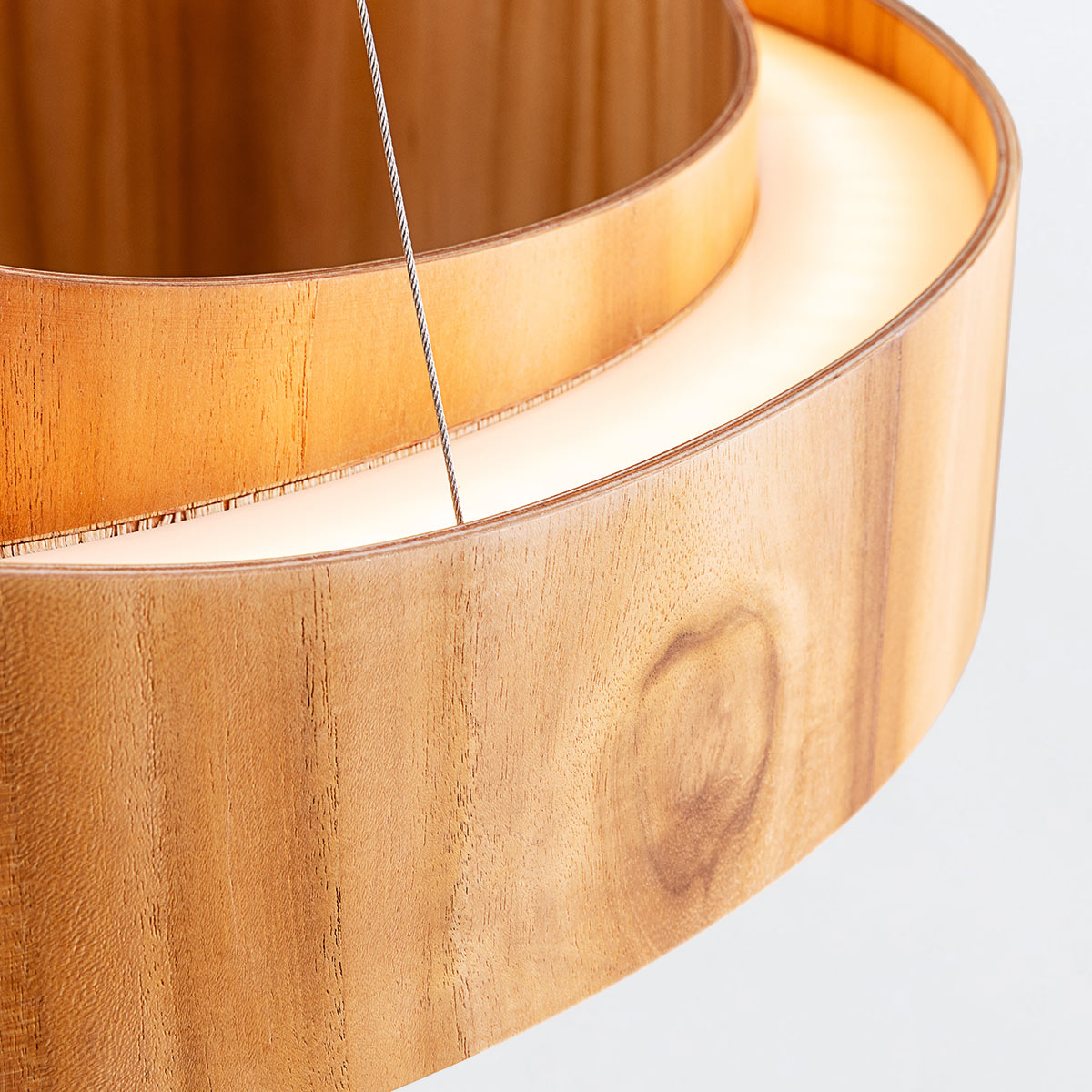 Horizon Medium 60cm Natural Teak Wood Veneer 43w LED Ring Pendant