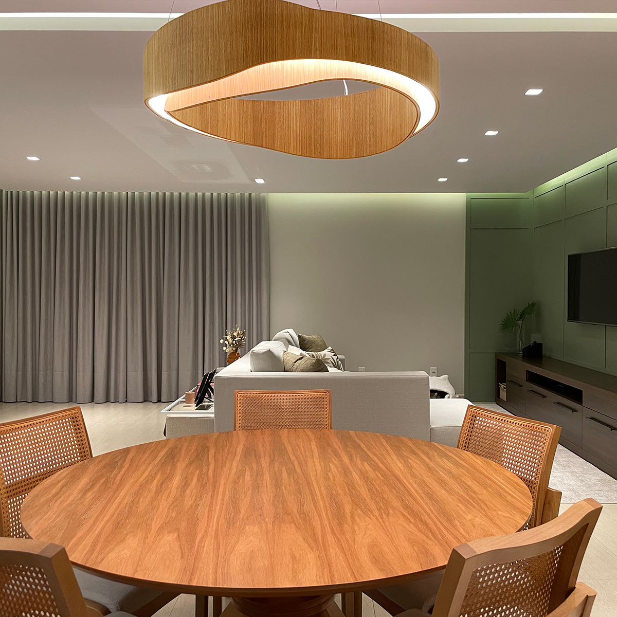 Horizon Large 80cm Natural Teak Wood Veneer 58w LED Ring Pendant