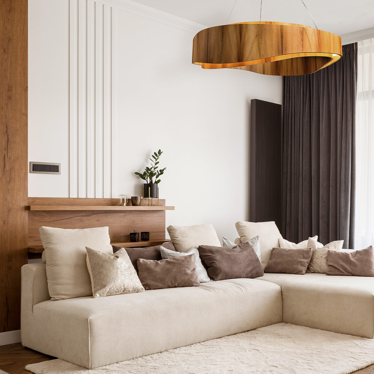 Horizon Large 80cm Natural Teak Wood Veneer 58w LED Ring Pendant