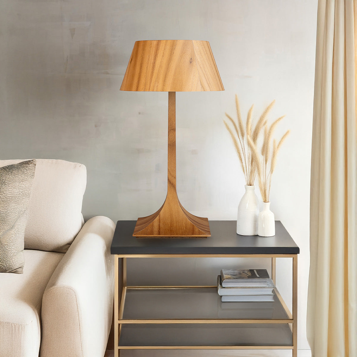 Nostalgia Natural Teak Wood Veneer Table Lamp