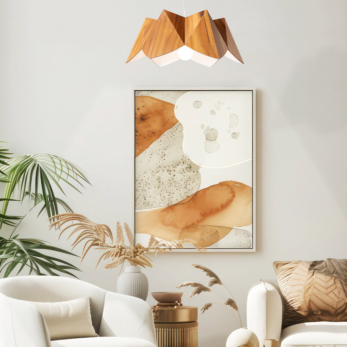 Physalis Natural Teak Wood Veneer Single Drop Pendant