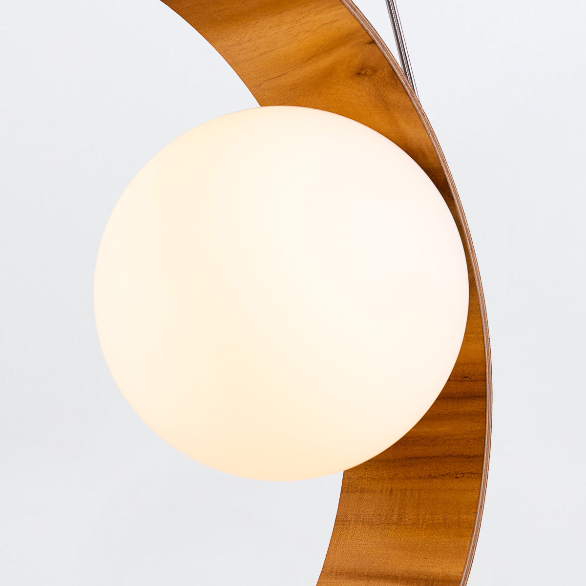 Sfera Natural Teak Wood Veneer Single Drop Pendant with Opal Glass Diffuser