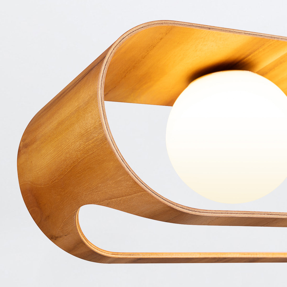 Sfera Natural Teak Wood Veneer Linear Pendant with Opal Glass Diffusers