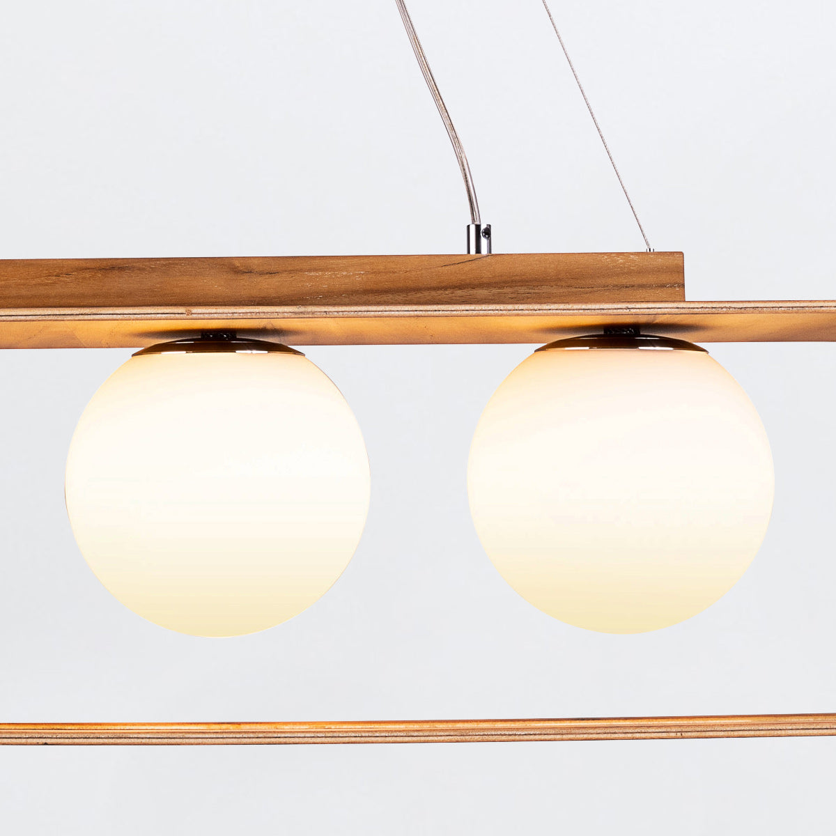 Sfera Natural Teak Wood Veneer Linear Pendant with Opal Glass Diffusers