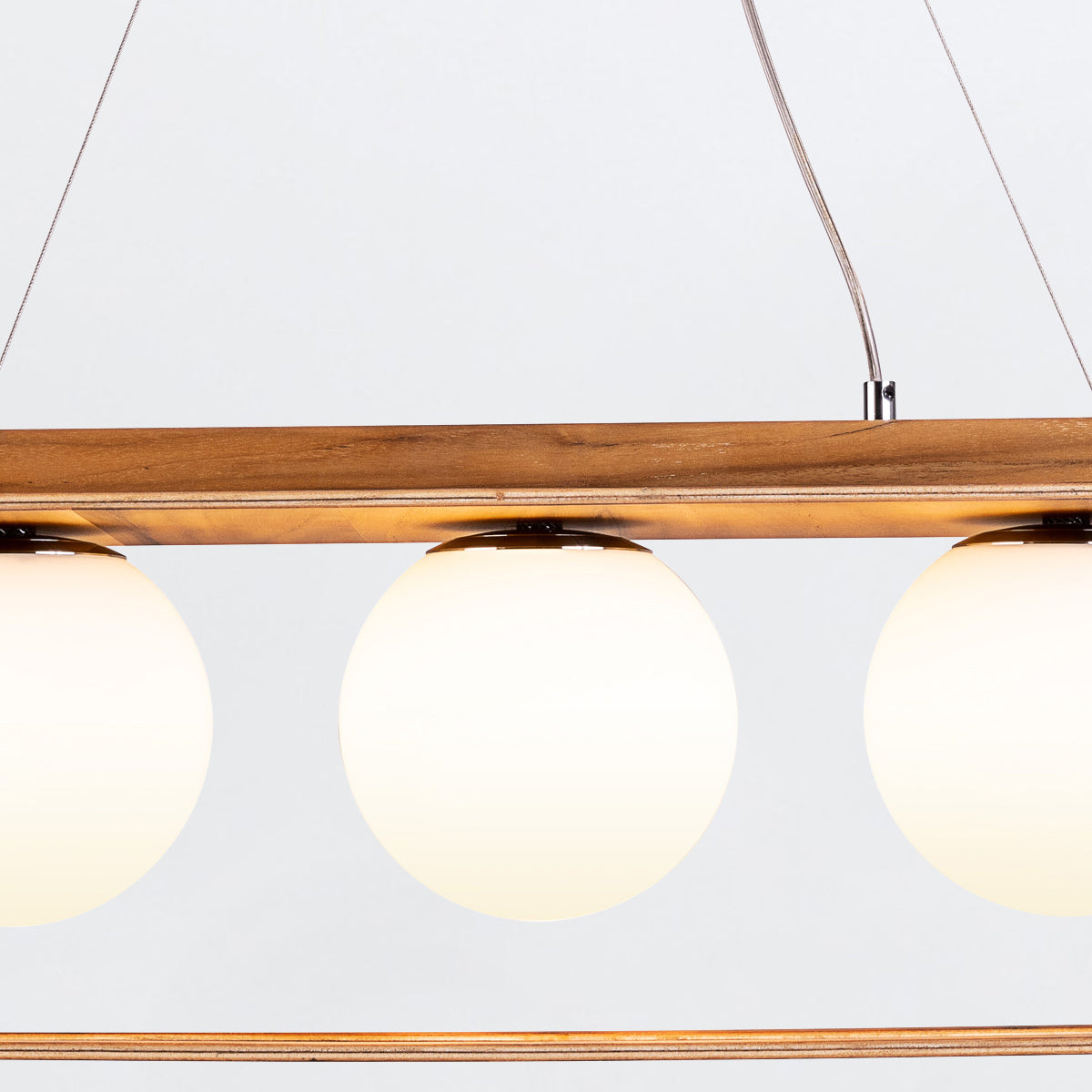 Sfera Natural Teak Wood Veneer Linear Pendant with Opal Glass Diffusers
