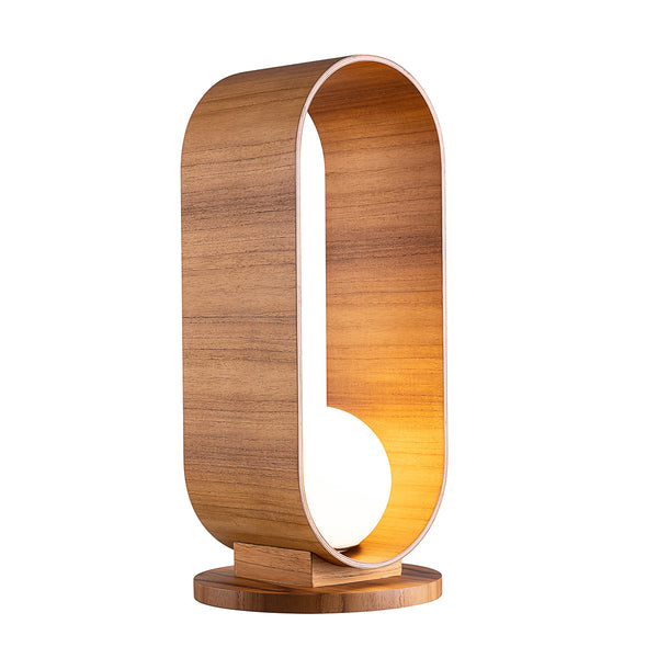 Sfera Natural Teak Wood Veneer Table Lamp with Opal Glass Diffuser