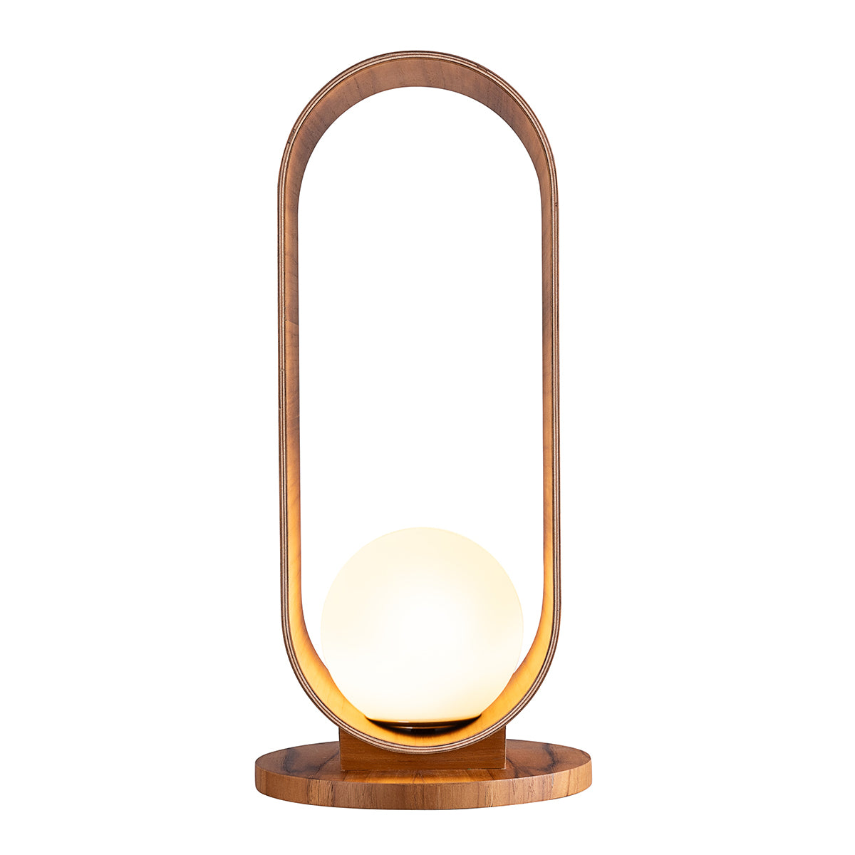 Sfera Natural Teak Wood Veneer Table Lamp with Opal Glass Diffuser