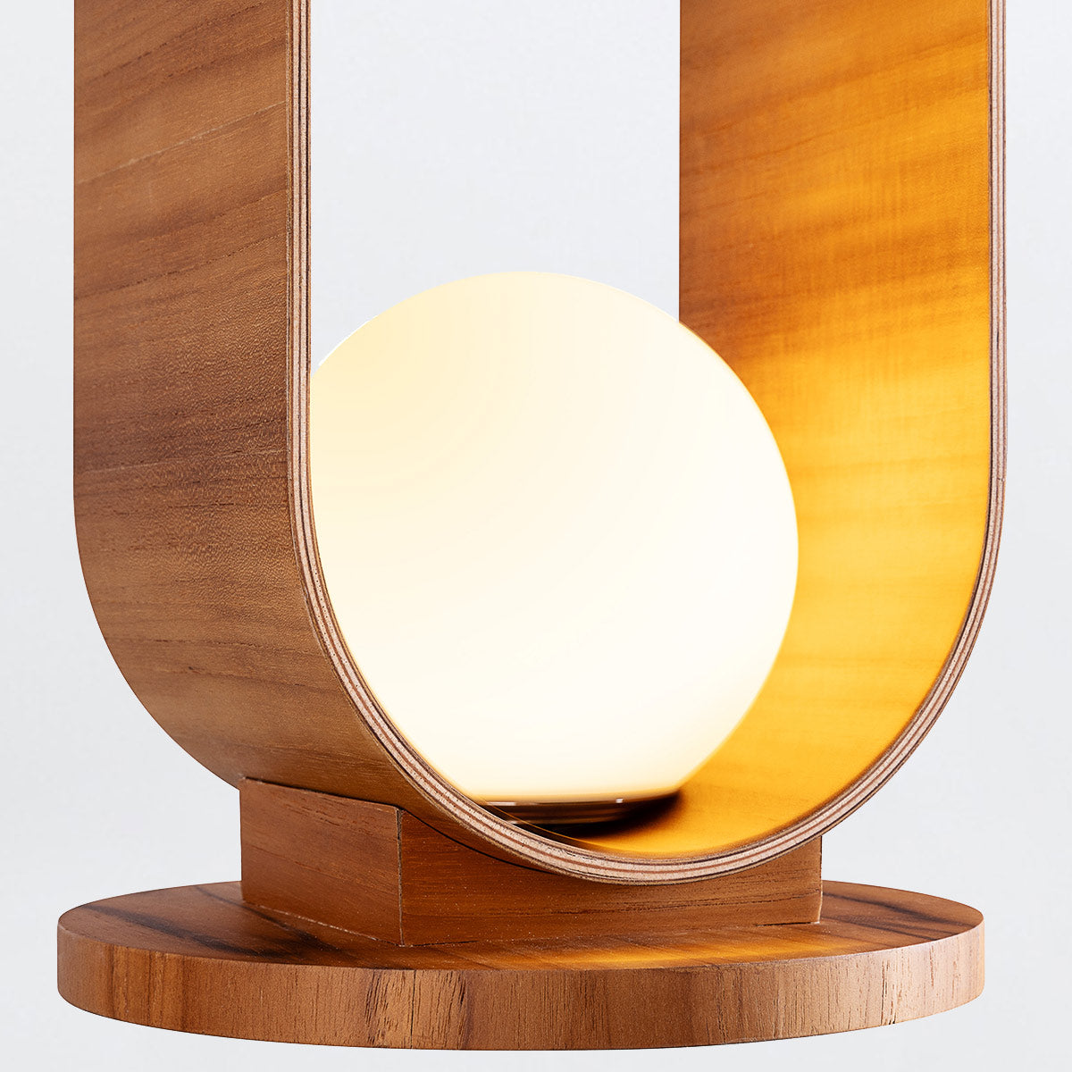 Sfera Natural Teak Wood Veneer Table Lamp with Opal Glass Diffuser