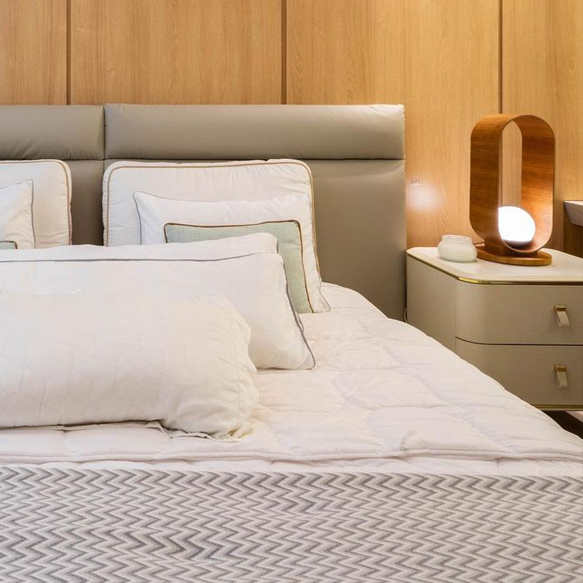 Sfera Natural Teak Wood Veneer Table Lamp with Opal Glass Diffuser