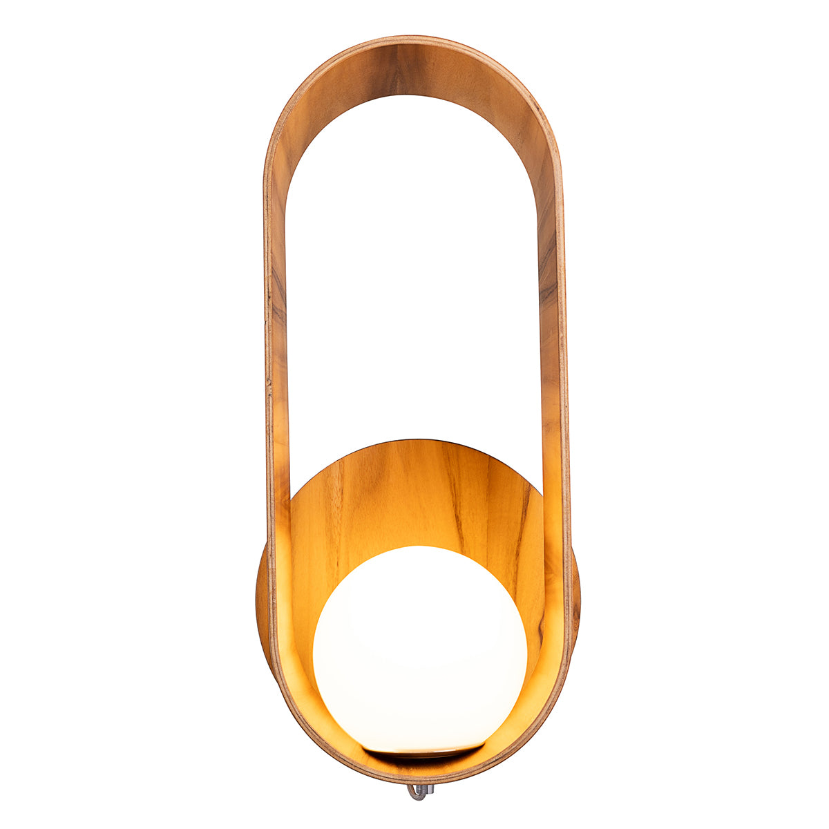 Sfera Natural Teak Wood Veneer Wall Light with Opal Glass Diffuser