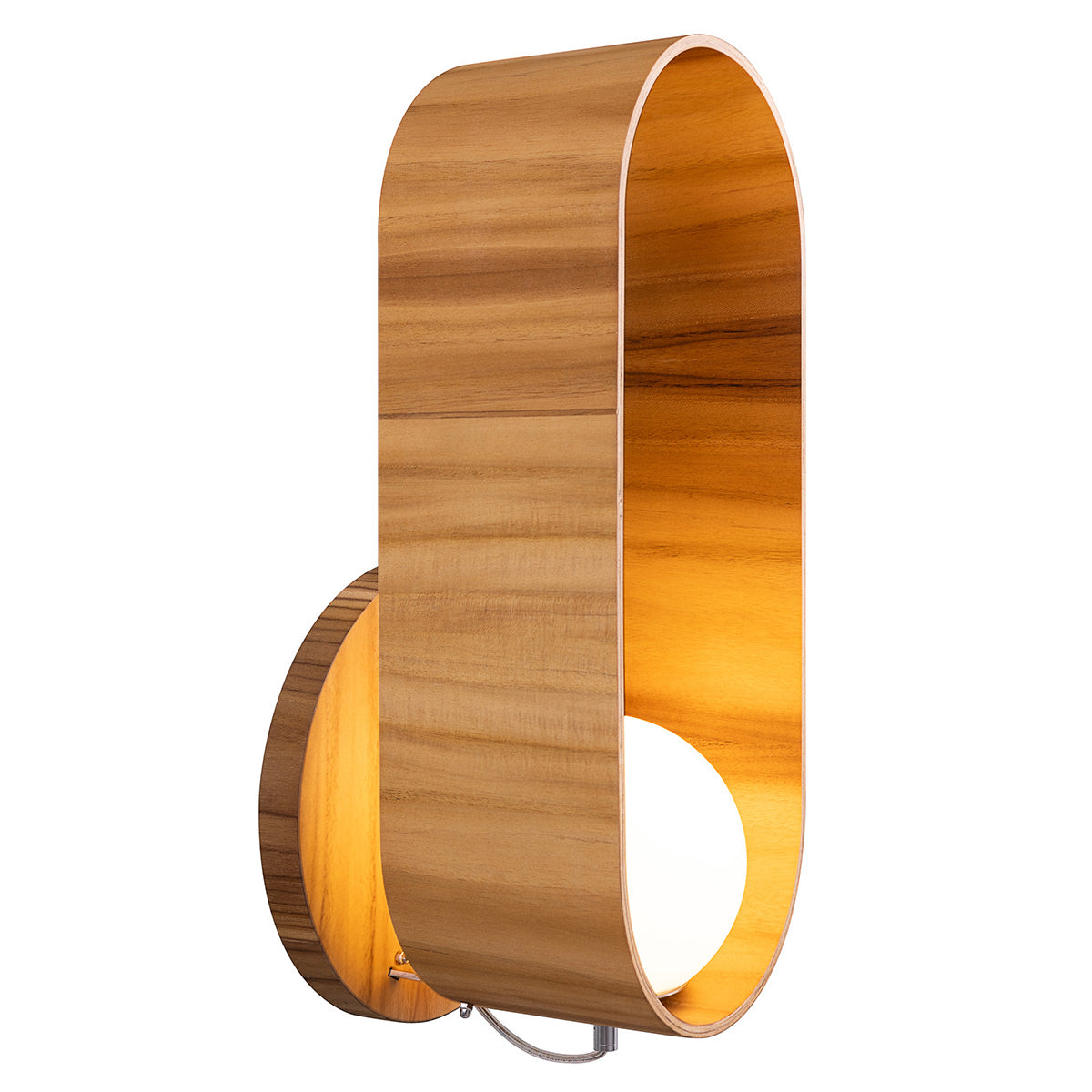 Sfera Natural Teak Wood Veneer Wall Light with Opal Glass Diffuser