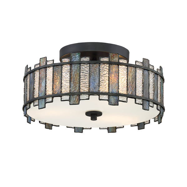 Sentry Ceiling Light in Black with Tiffany Style Textured Art Glass