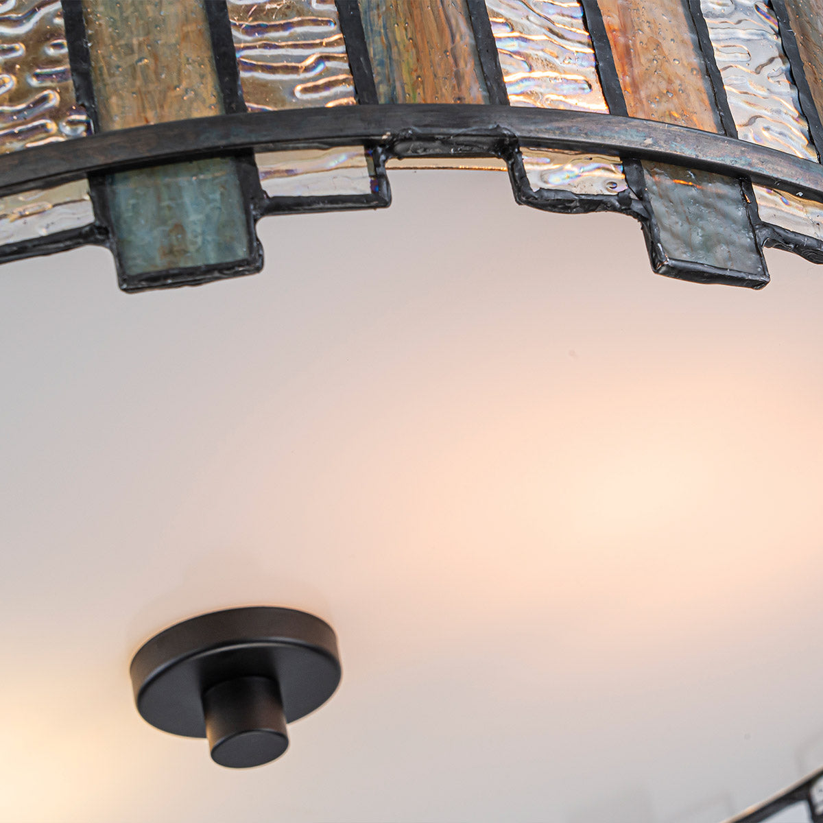 Sentry Ceiling Light in Black with Tiffany Style Textured Art Glass