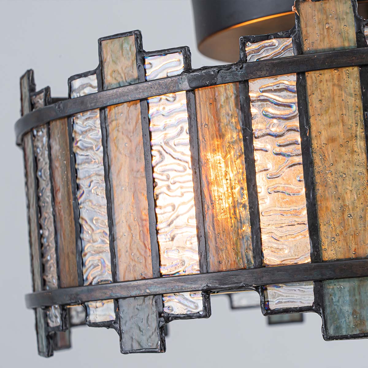 Sentry Ceiling Light in Black with Tiffany Style Textured Art Glass