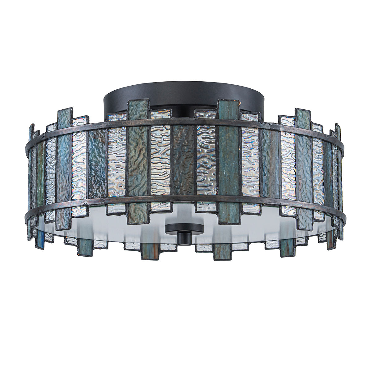 Sentry Ceiling Light in Black with Tiffany Style Textured Art Glass