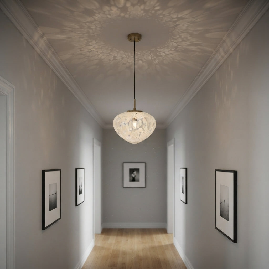 Endon Lighting Mali Single Pendant Glass Globe in Satin Brass with White Confetti Shade