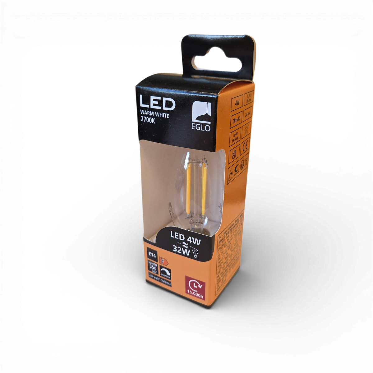 Eglo Bulbs E14 Dimmable Warm White LED Candle 4W 2700K 350lm in packaging