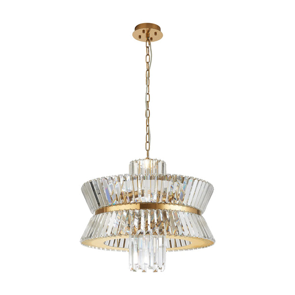Vienna 12 Light Pendant in Brass & Clear Crystal Glass