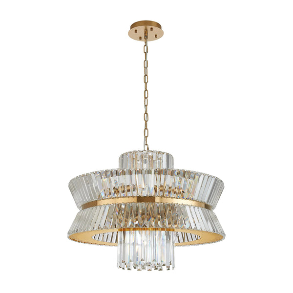 Vienna 18 Light Pendant in Brass & Clear Crystal Glass
