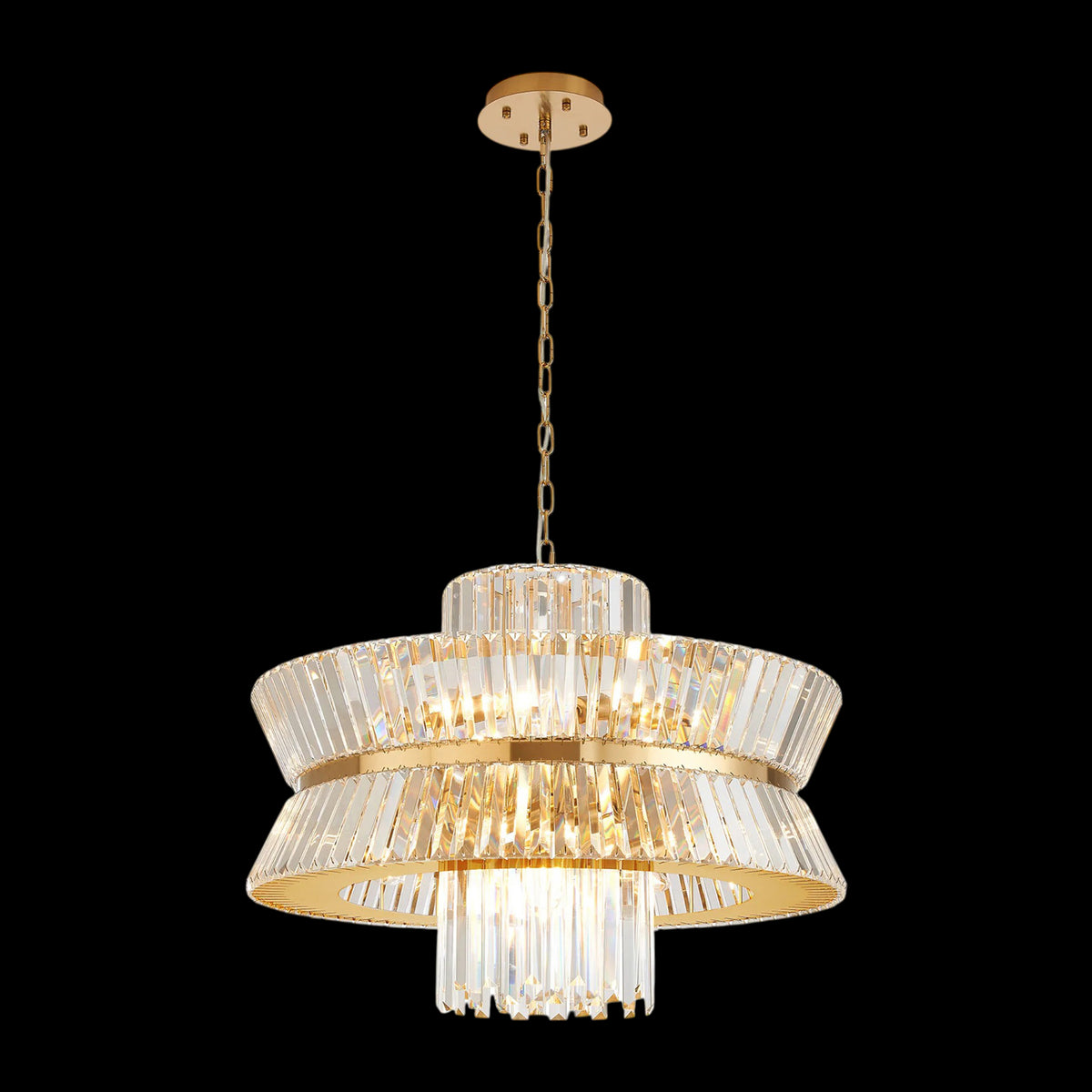 Vienna 18 Light Pendant in Brass & Clear Crystal Glass