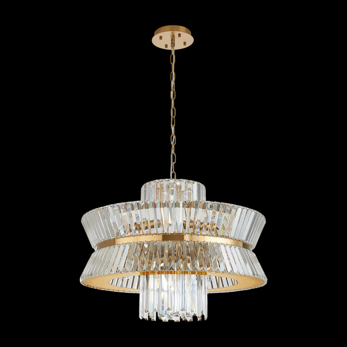 Vienna 18 Light Pendant in Brass & Clear Crystal Glass