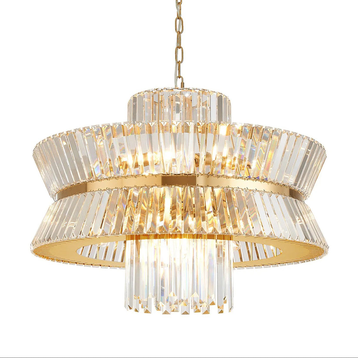 Vienna 18 Light Pendant in Brass & Clear Crystal Glass