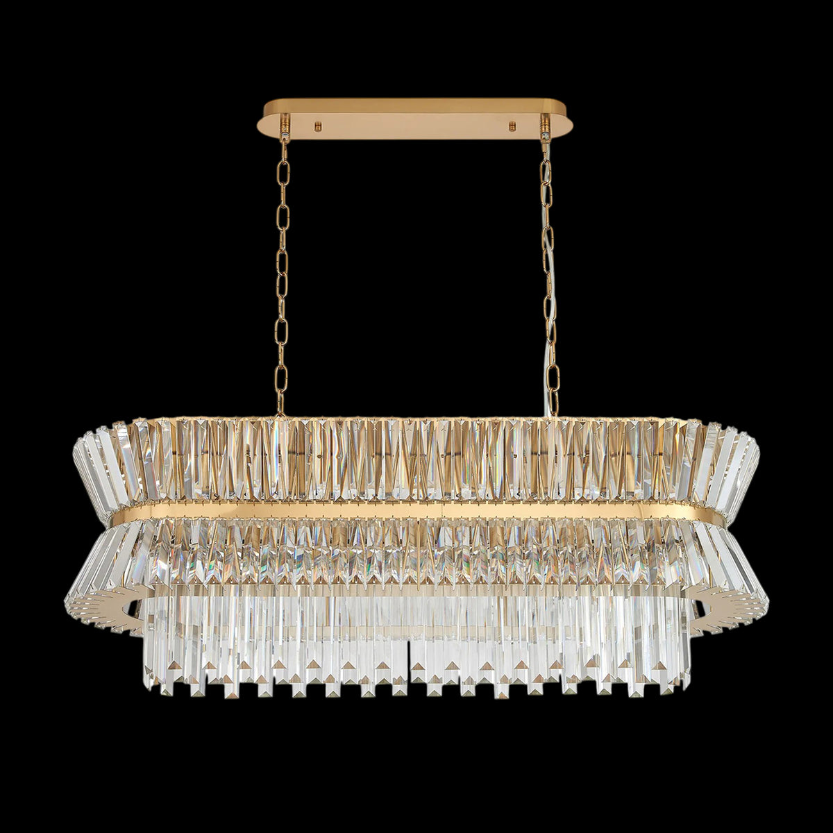 Vienna 13 Light Linear Pendant in Brass & Clear Crystal Glass