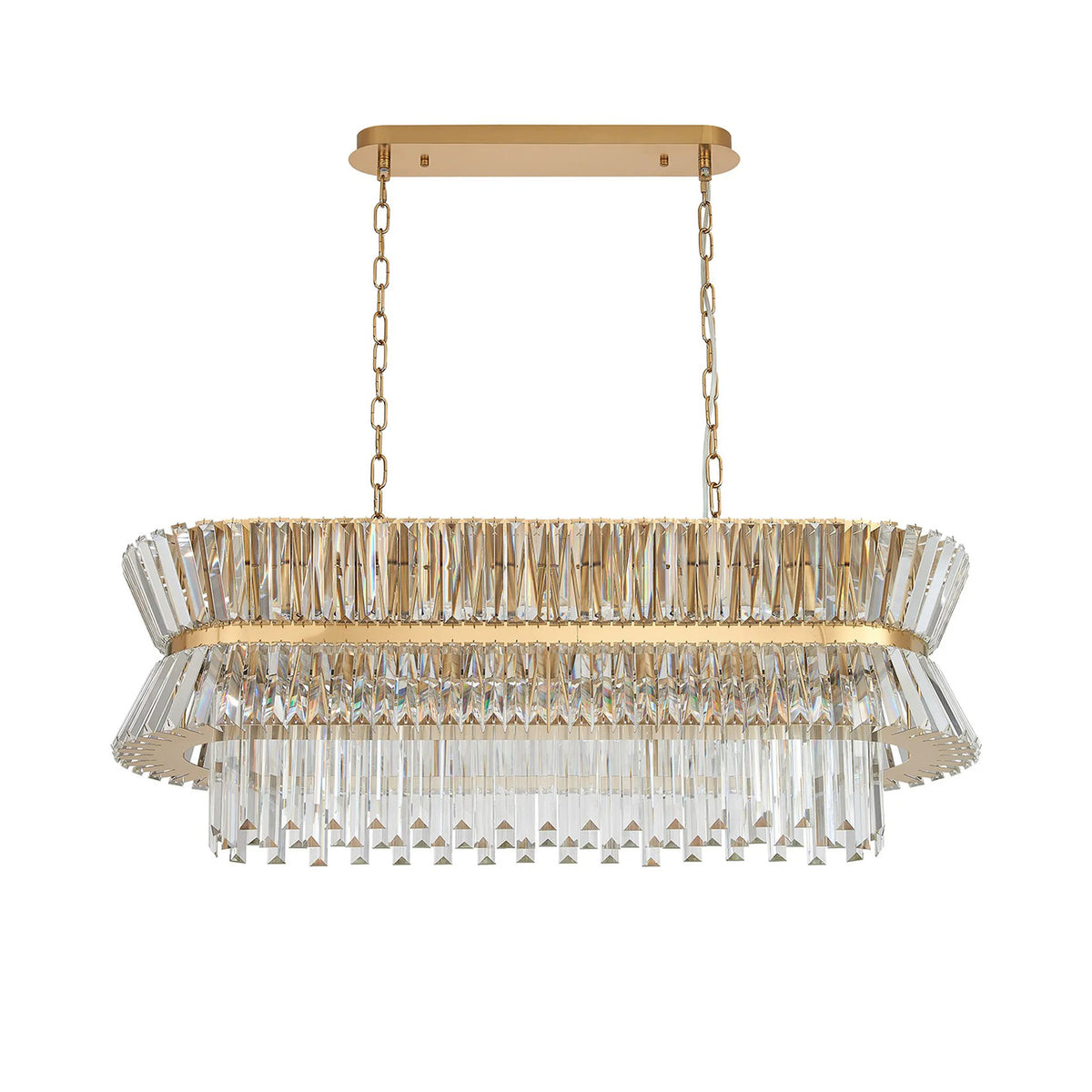 Vienna 13 Light Linear Pendant in Brass & Clear Crystal Glass
