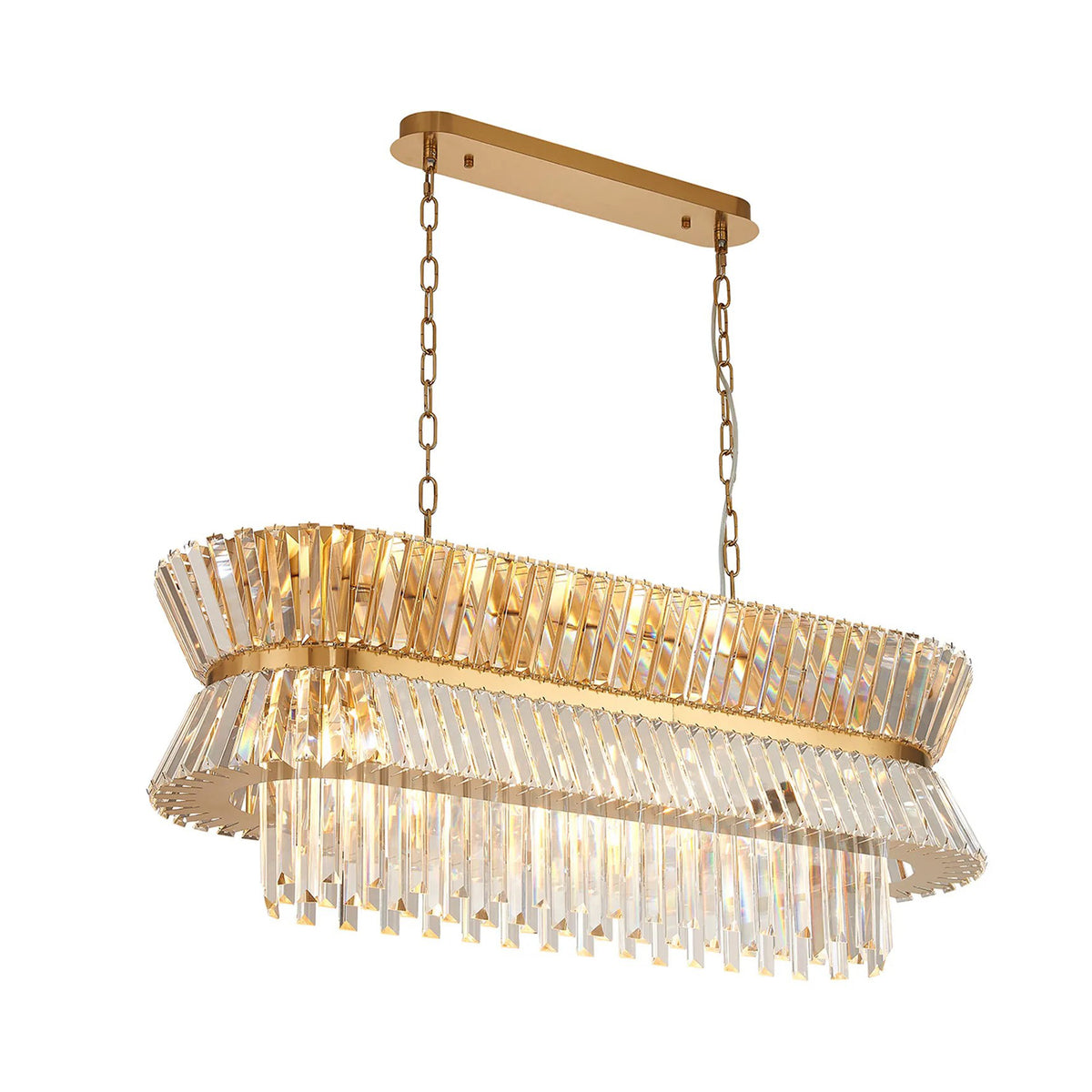 Vienna 13 Light Linear Pendant in Brass & Clear Crystal Glass
