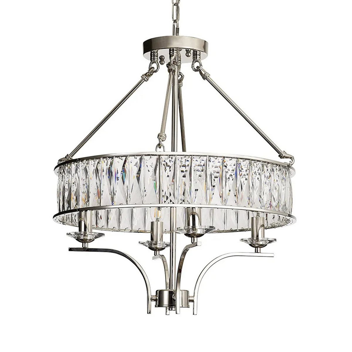 Vivienne 4 Light Chandelier or Semi Flush in Polished Nickel & Clear Crystal
