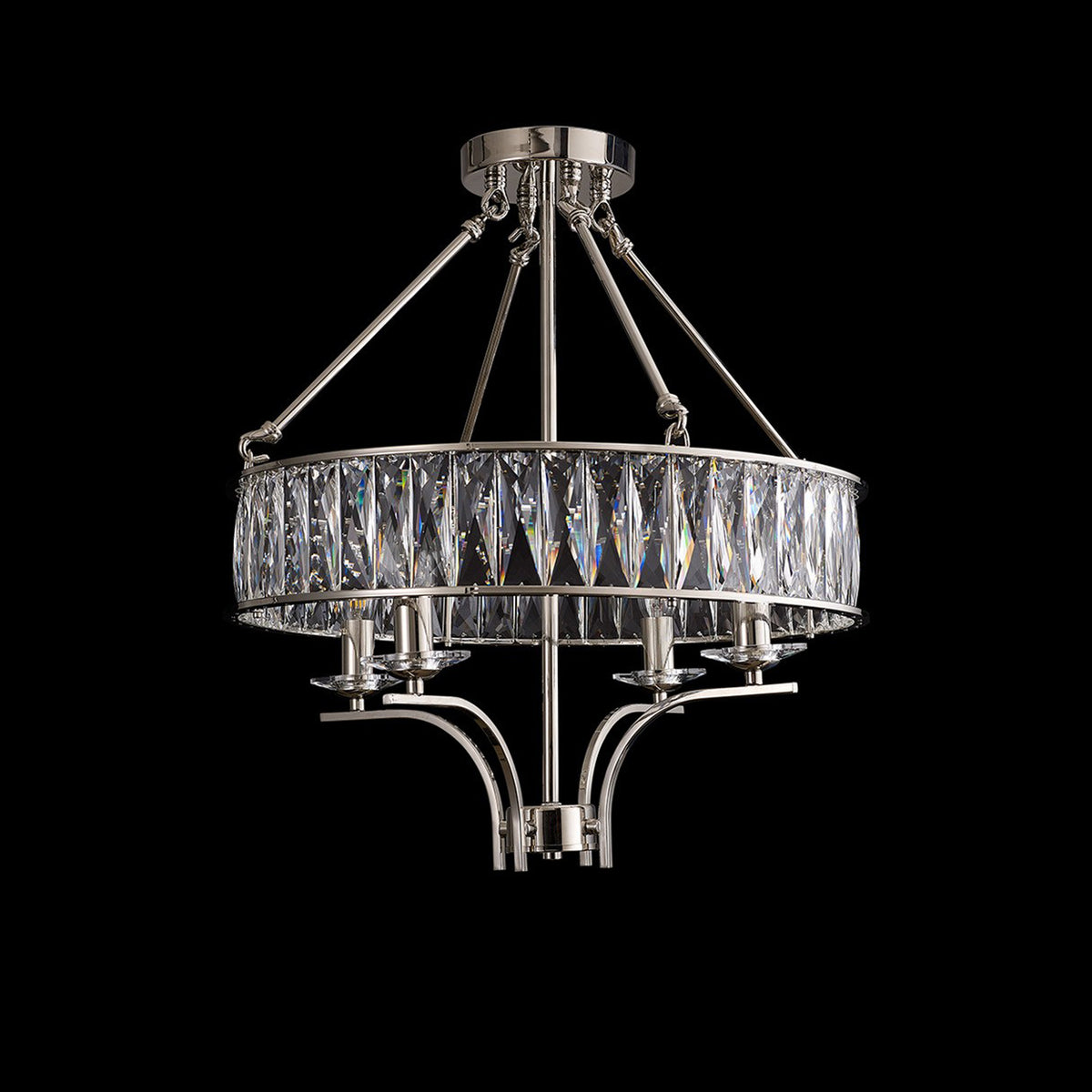 Vivienne 4 Light Chandelier or Semi Flush in Polished Nickel & Clear Crystal