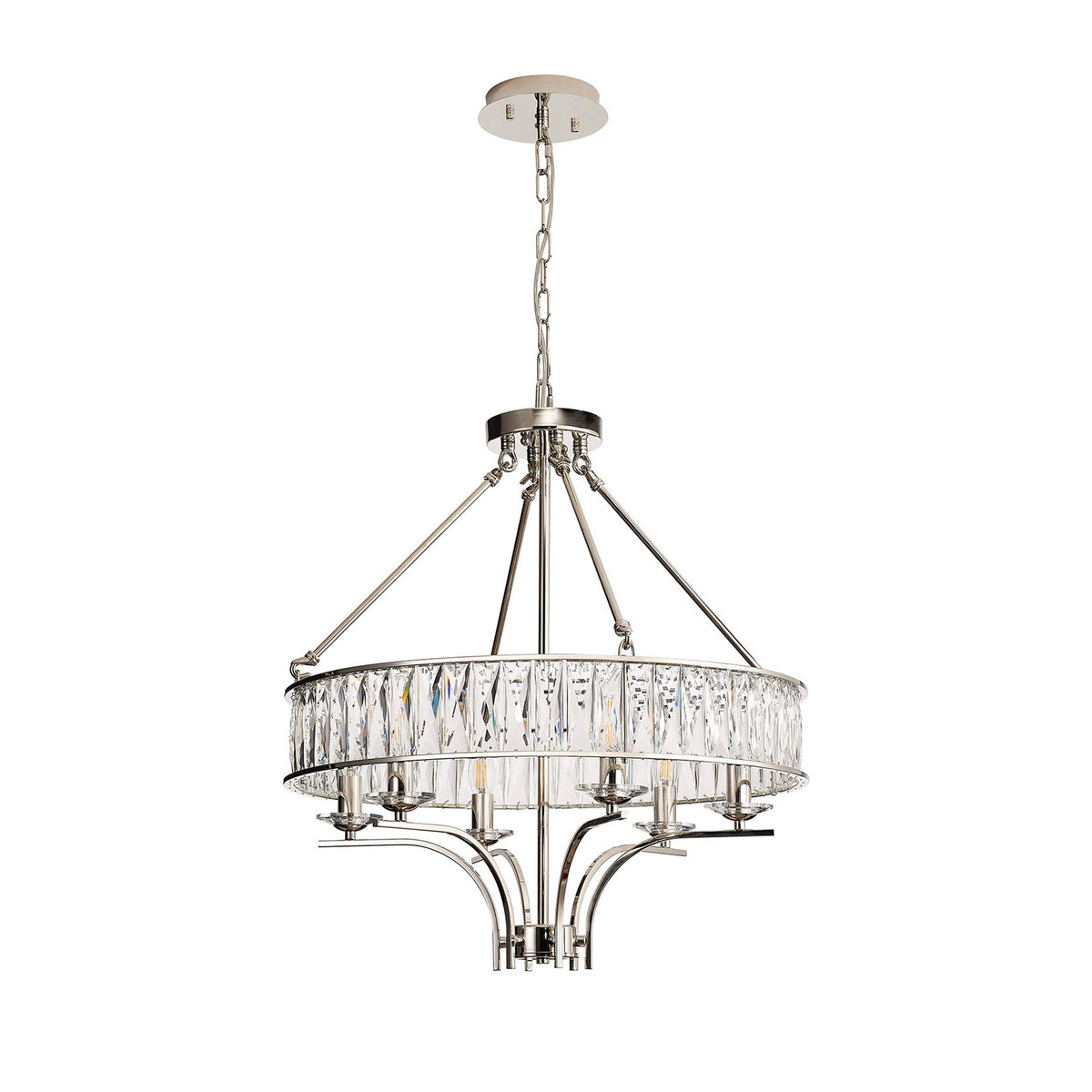 Vivienne 6 Light Chandelier or Semi Flush in Polished Nickel & Clear Crystal