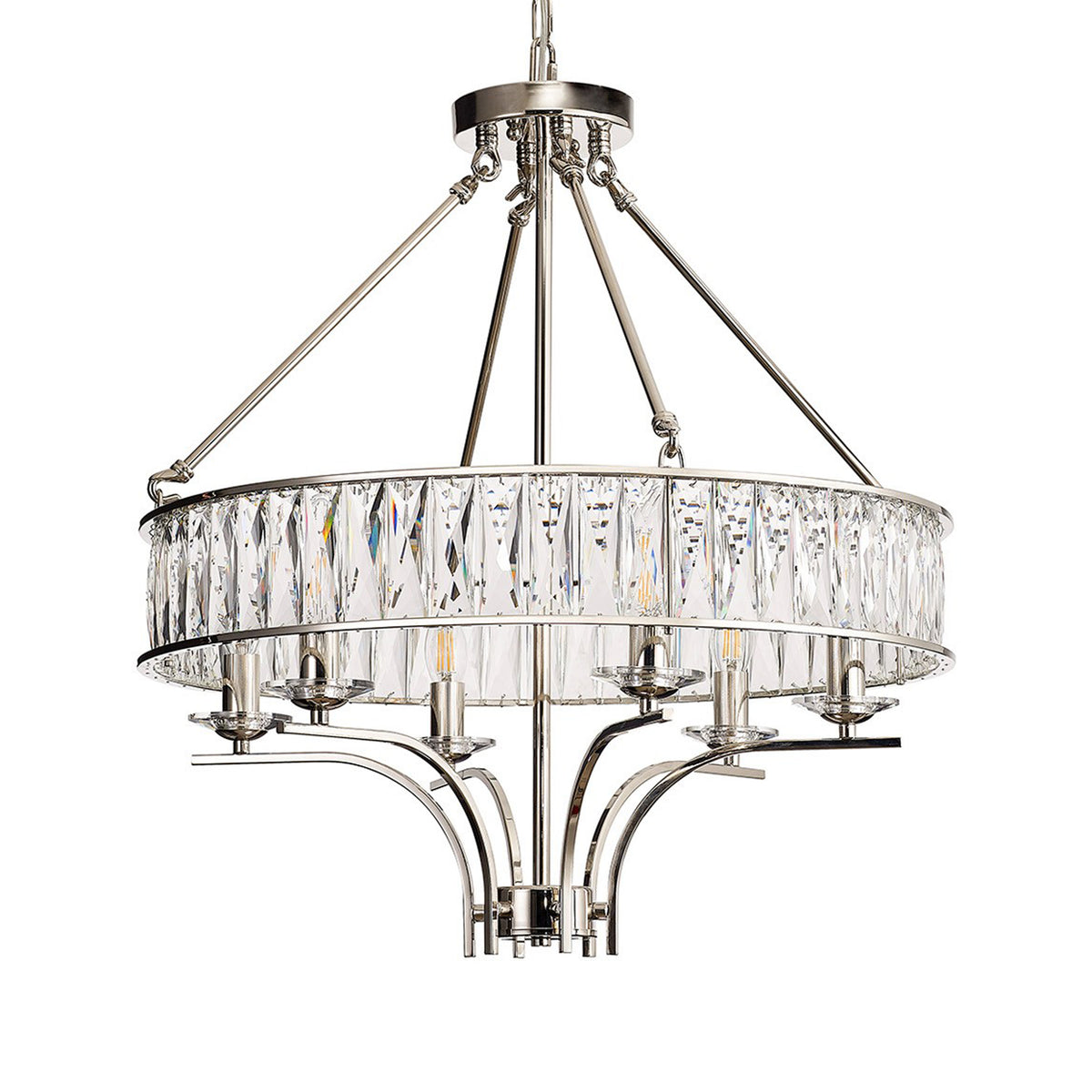 Vivienne 6 Light Chandelier or Semi Flush in Polished Nickel & Clear Crystal