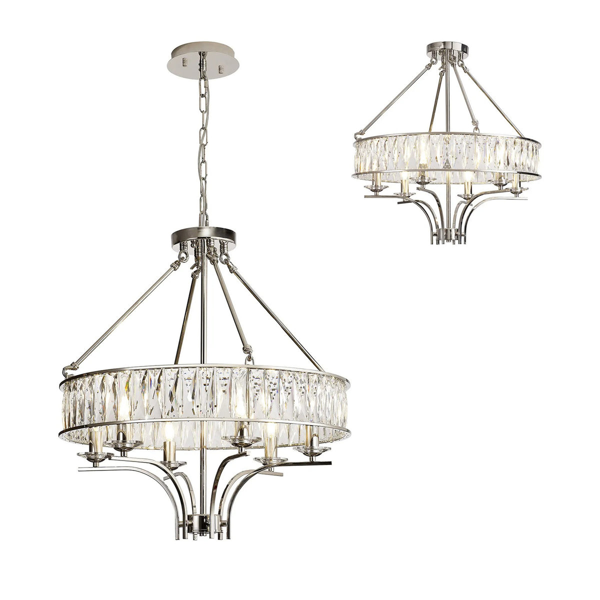 Vivienne 6 Light Chandelier or Semi Flush in French Gold & Clear Crystal