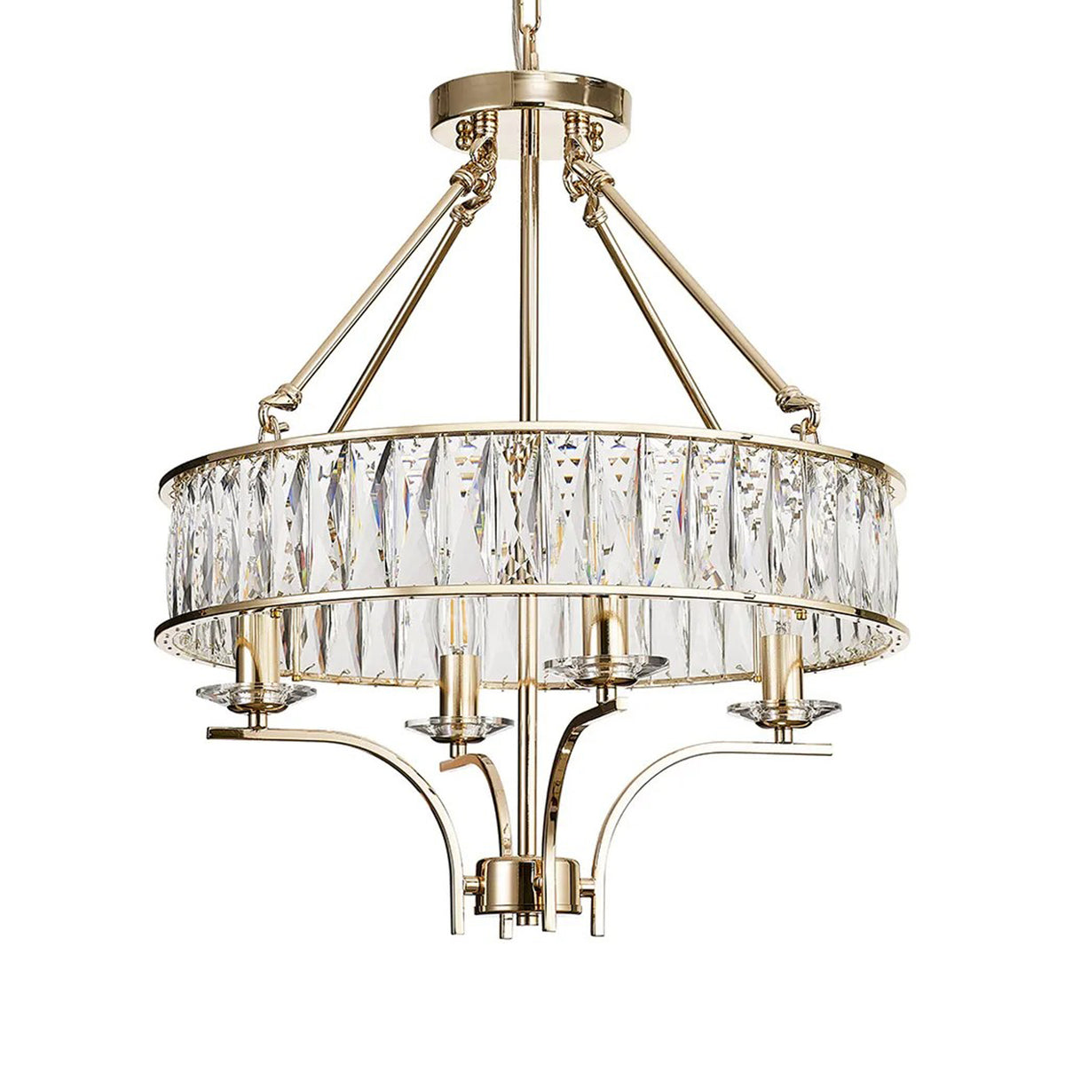 Vivienne 4 Light Chandelier or Semi Flush in French Gold & Clear Crystal
