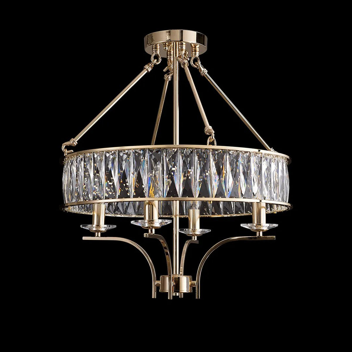 Vivienne 4 Light Chandelier or Semi Flush in French Gold & Clear Crystal