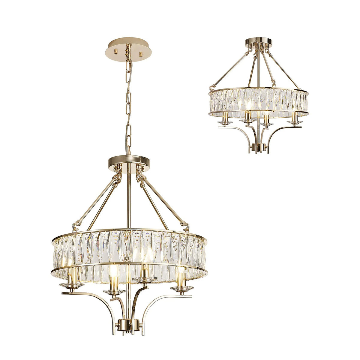 Vivienne 4 Light Chandelier or Semi Flush in French Gold & Clear Crystal
