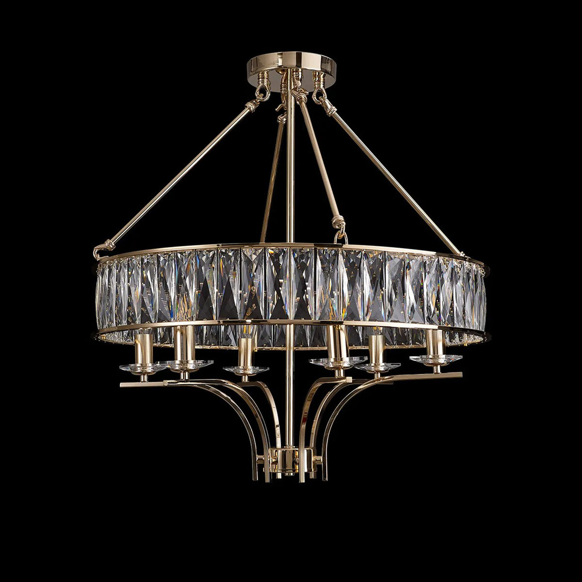 Vivienne 6 Light Chandelier or Semi Flush in French Gold & Clear Crystal
