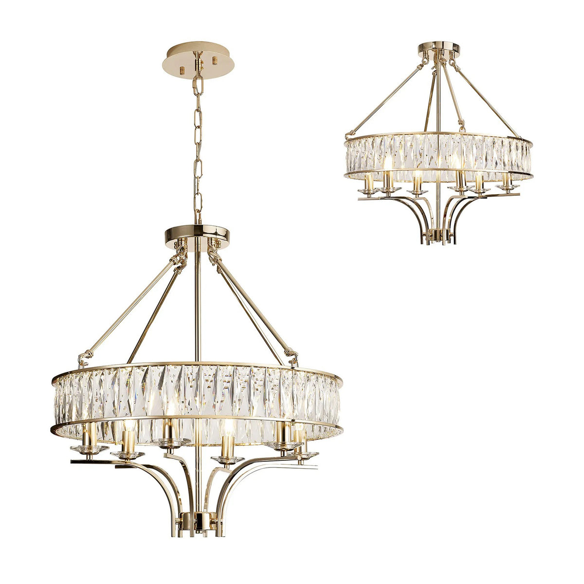 Vivienne 6 Light Chandelier or Semi Flush in French Gold & Clear Crystal