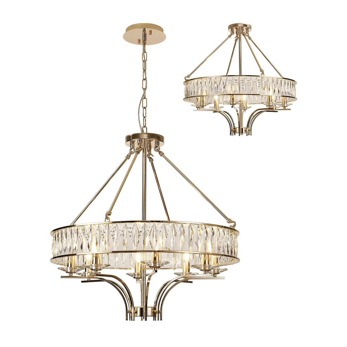 Vivienne 8 Light Chandelier or Semi Flush in French Gold & Clear Crystal