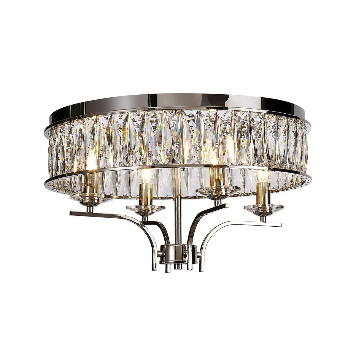 Vivienne 4 Light Semi Flush Ceiling Light in Polished Nickel & Clear Crystal