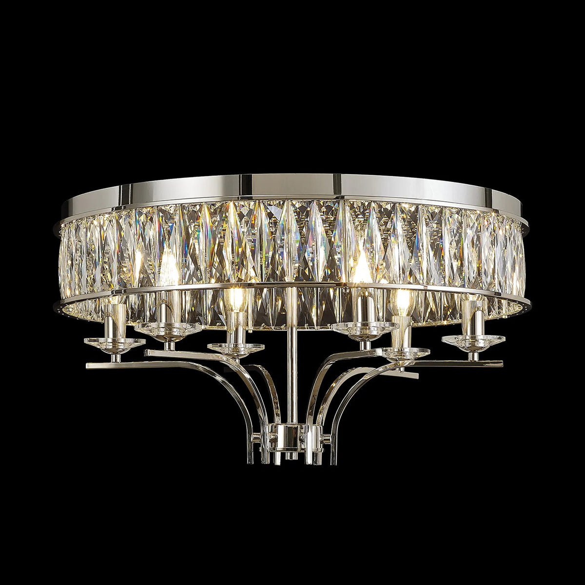 Vivienne 6 Light Semi Flush Ceiling Light in Polished Nickel & Clear Crystal