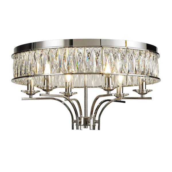 Vivienne 6 Light Semi Flush Ceiling Light in Polished Nickel & Clear Crystal