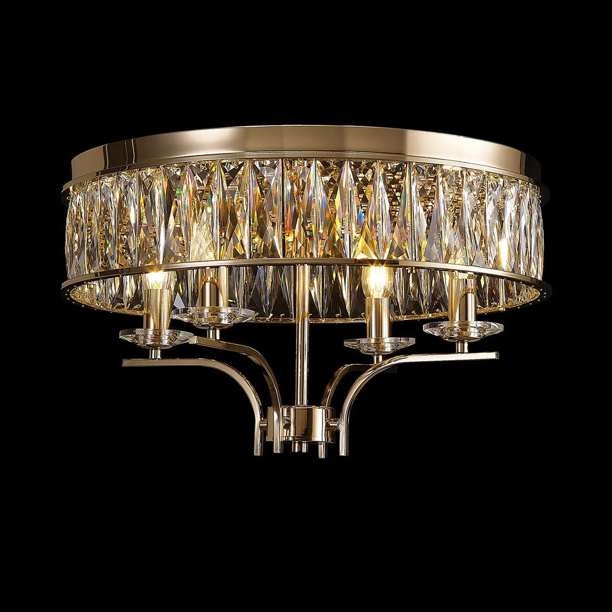Vivienne 4 Light Semi Flush Ceiling Light in French Gold & Clear Crystal
