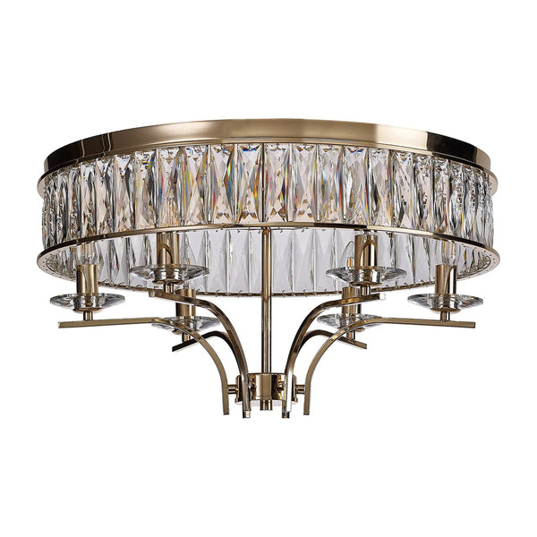 Vivienne 6 Light Semi Flush Ceiling Light in French Gold & Clear Crystal